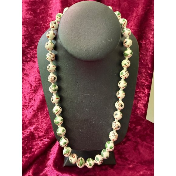 50s Chinoiserie Porcelain Hand Painted Beads Hand Knotted Silk Thread - Picture 1 of 8